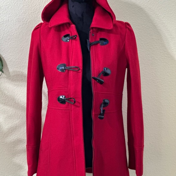 NWNOT Guess Red Wool Blend Button Front Overcoat Women Coat Size Small - Picture 1 of 3